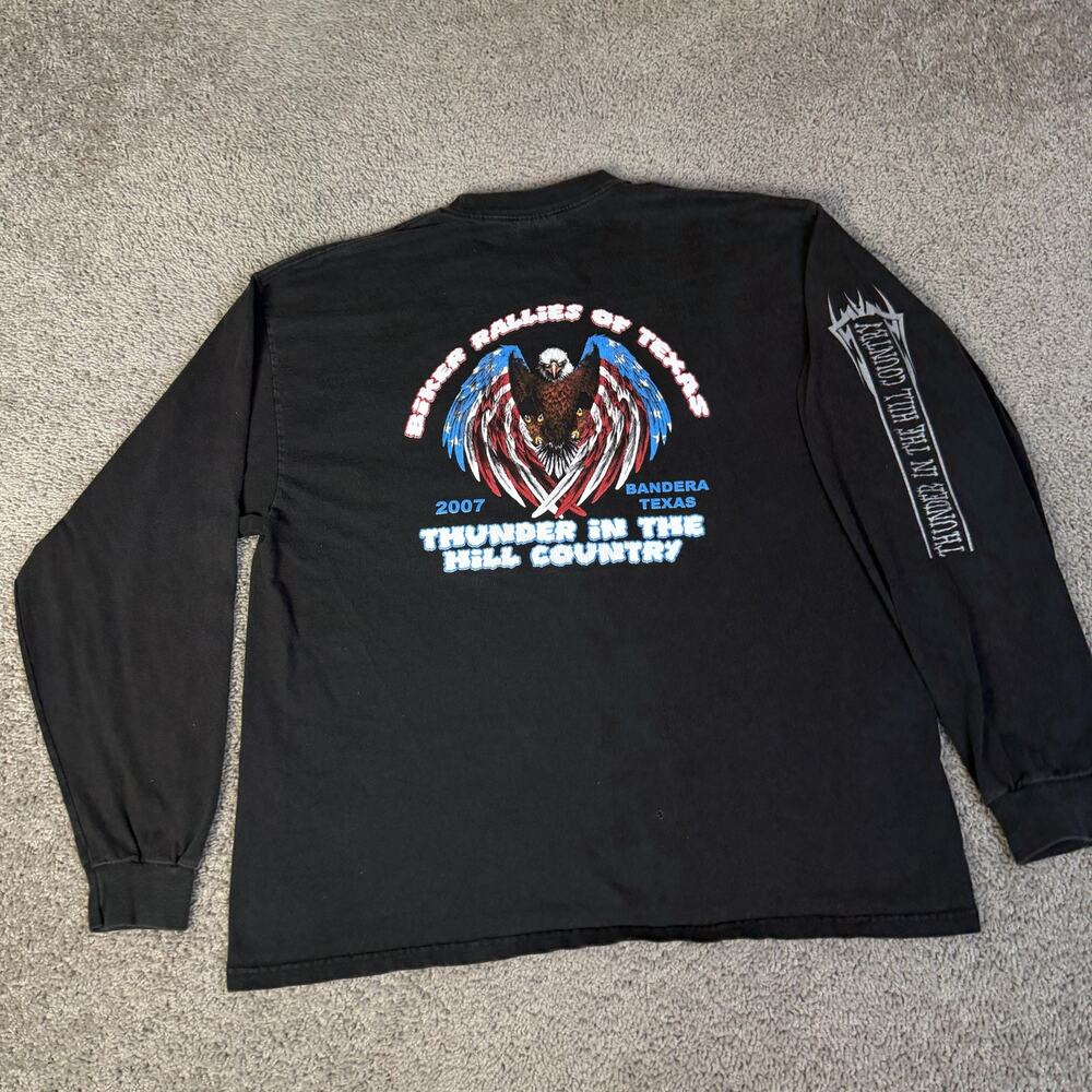 Thunder In The Hill Country Shirt Mens XL Black 2007 Biker Rally Long Sleeve - Picture 2 of 11